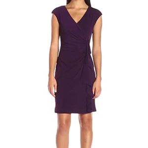 Kasper Eggplant Cascade Faux Wrap Dress